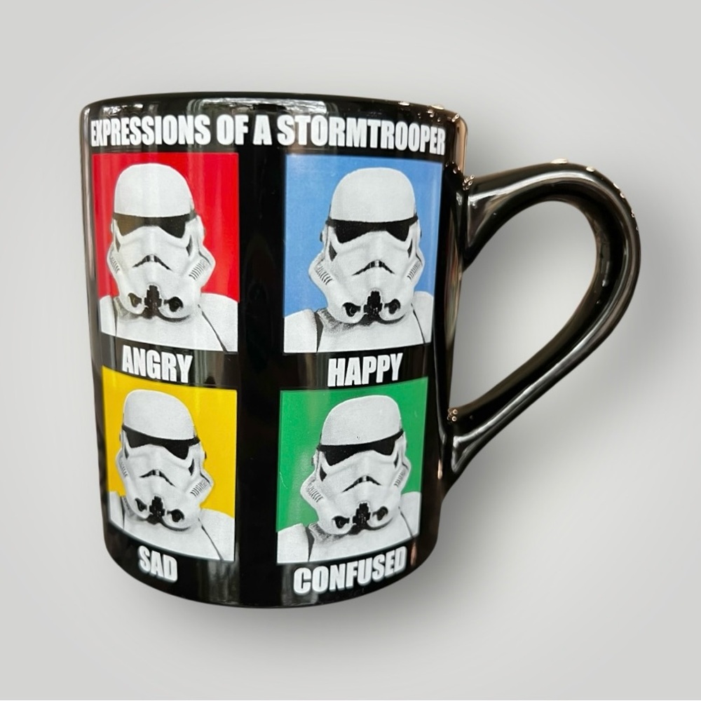 Humorous Star Wars 4 Expressions of a Storm Trooper Coffee Mug Cup Black Used